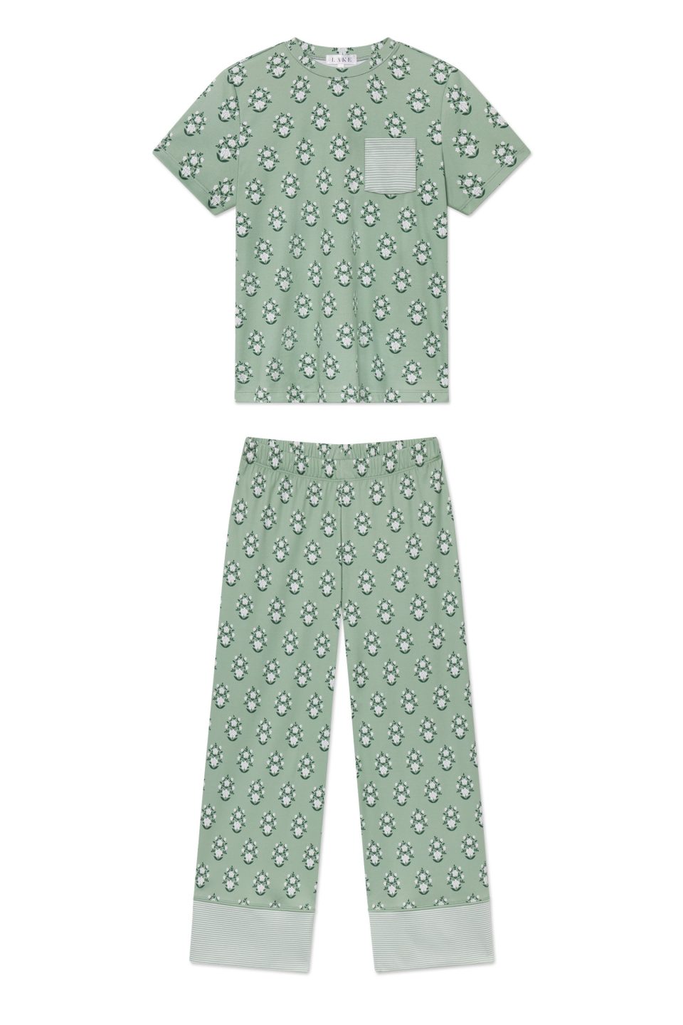 Pima Crew Wide Leg Pajama Set in Granite Green Cottage Floral