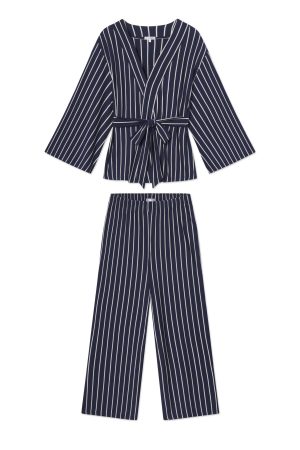 DreamModal Kimono Pajama Set in English Navy Vertical Stripe