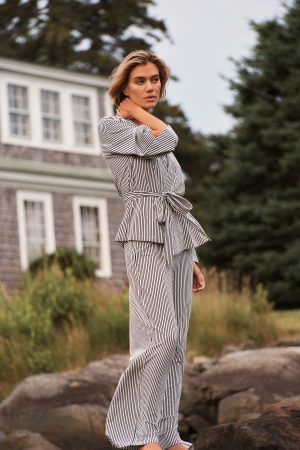 DreamModal Kimono Pajama Set in Black Pencil Stripe