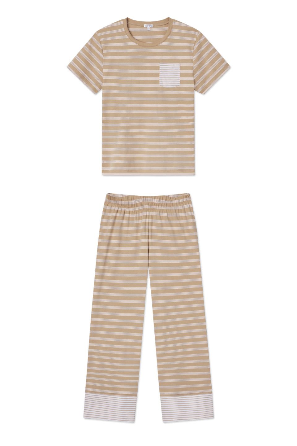 Pima Crew Wide Leg Pajama Set in Sandstone Mixed Stripe
