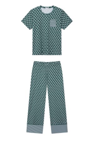 Pima Crew Wide Leg Pajama Set in Frasier Bloom