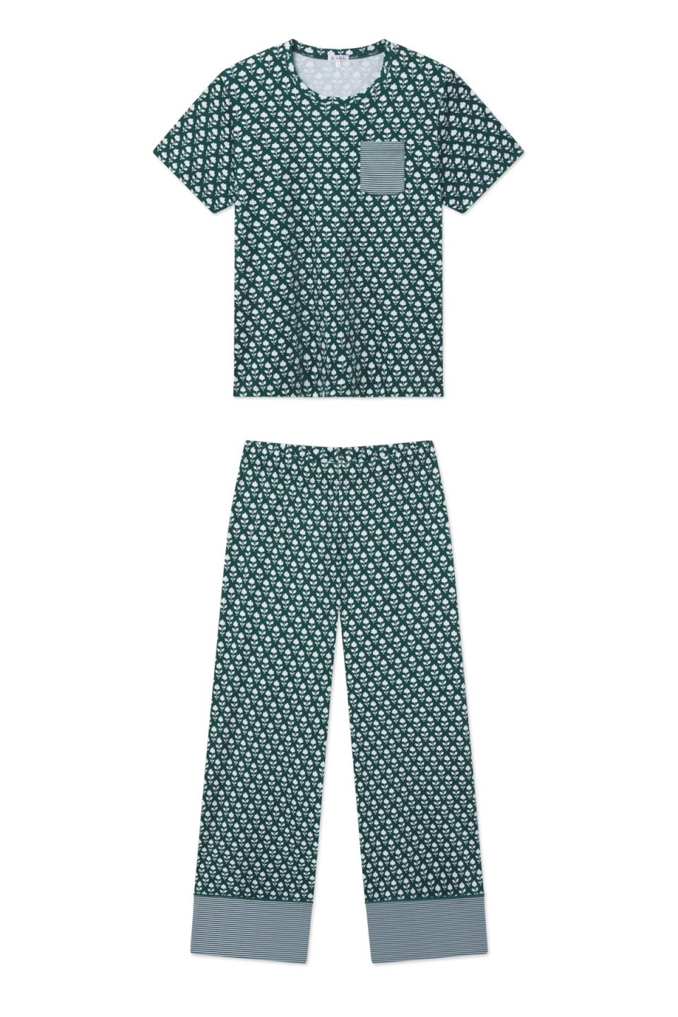 Pima Crew Wide Leg Pajama Set in Frasier Bloom