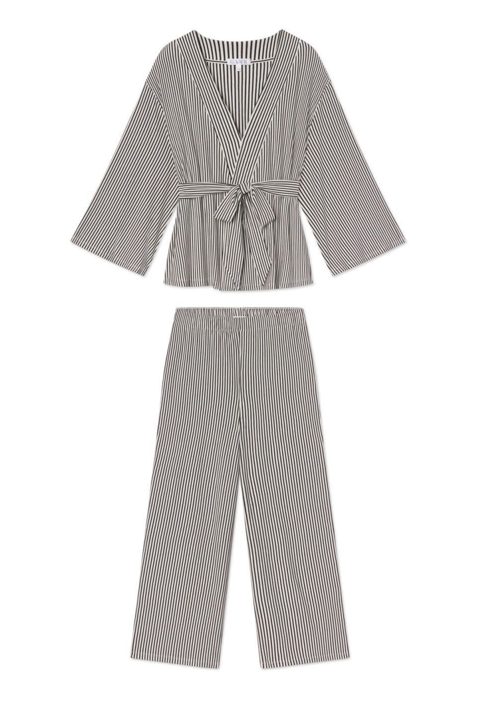 DreamModal Kimono Pajama Set in Black Pencil Stripe